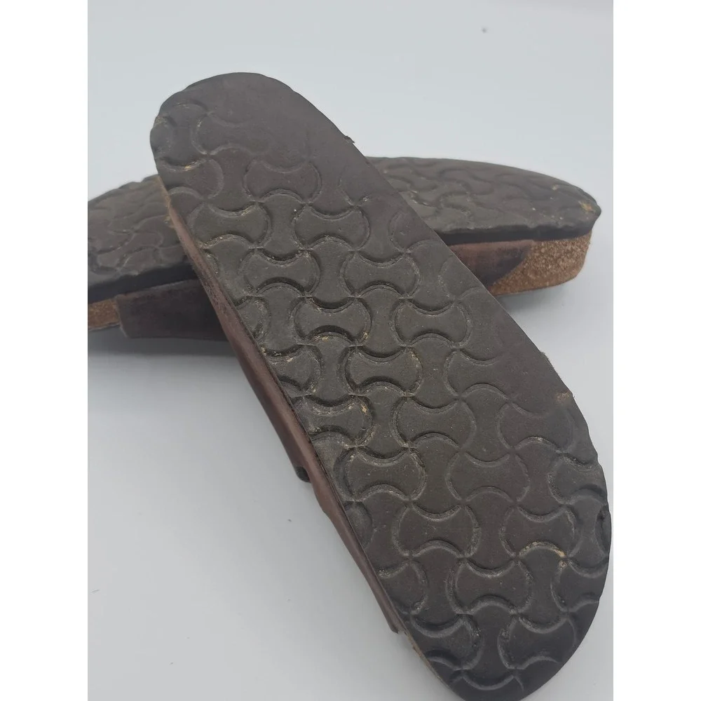 Birkenstock Arizona Dark Brown Oiled Leather Two Strap Buckle Sandals Slide